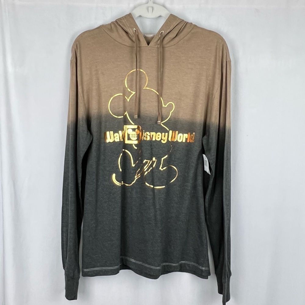 NWT Disney Mickey Mouse Gold Leaf Belle Of The Ball Bronze Ombré Hoodie Tee Sz S